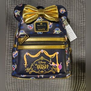 Loungefly Navy and Gold Mini Backpack with Character Print